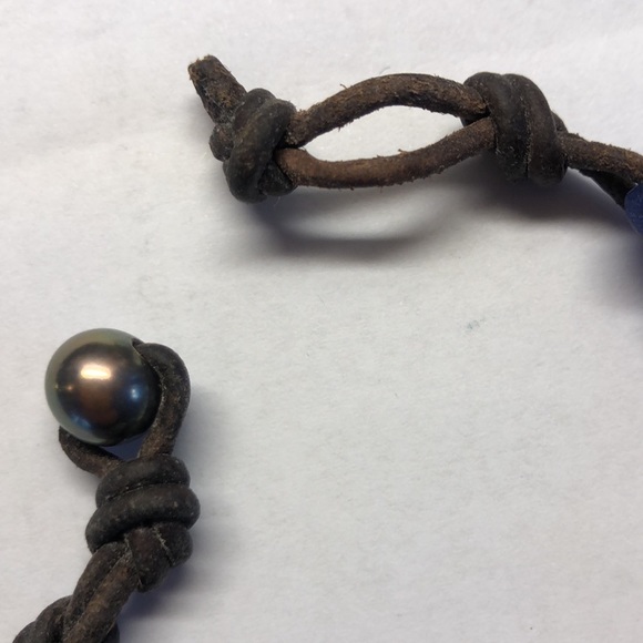 artist made leather knot bracelet with blue and silver beads. NWOT - Picture 4 of 4